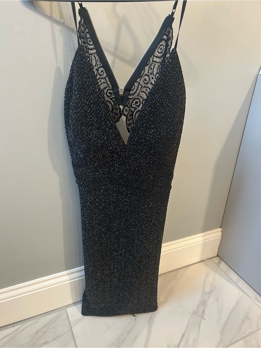 Metallic Black V-Neck Bodycon Dress